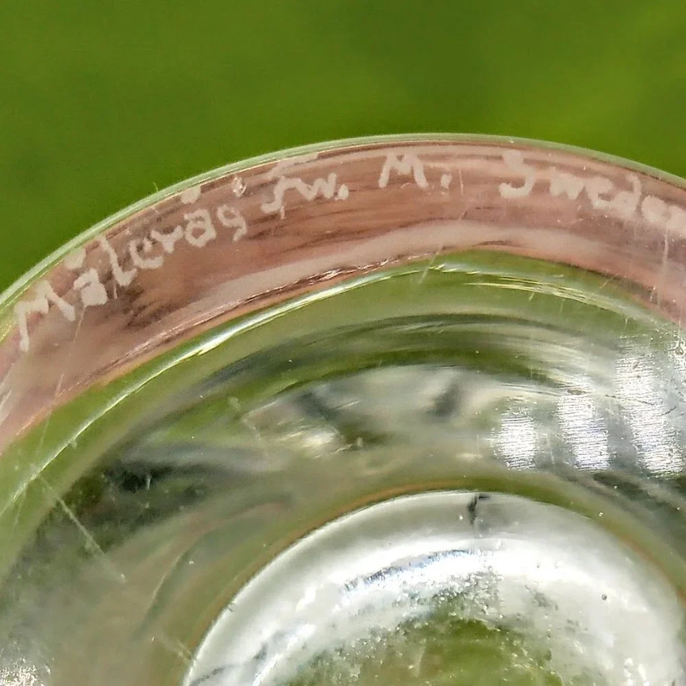 Målerås Sweden Etched Oval Clear Glass Vase